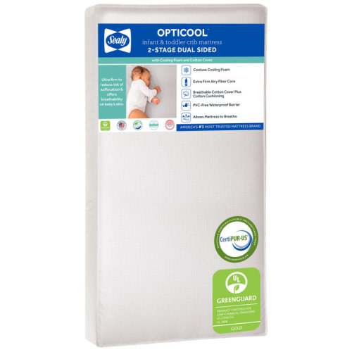 Sealy Baby OptiCool Breathable 2 Stage Crib Mattress & Toddler Mattress, GREENGUARD GOLD Certified, 52" x 28" | Wayfair