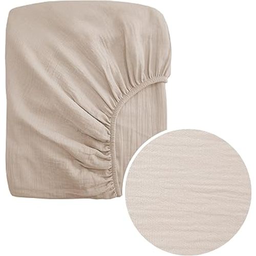 Crib Sheets for Boys Girls, 100% Organic Certified by Global Organic Textile Standard, 28 x 52 x 9 Inches Standard Crib Mattress Sheet, Easy to Put on and Remove, Pack of 1, Light Tan