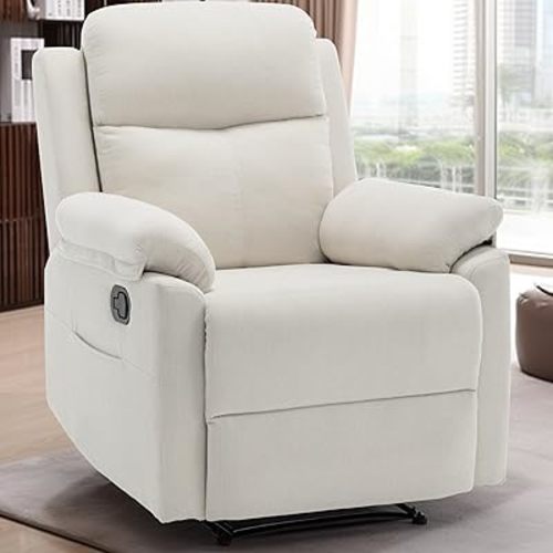 Recliner Chair, Small Recliner Chair for Small Spaces, Manual Recliner Upholstered Corduroy with Side Pockets, Reclining Chair for Living Room, White