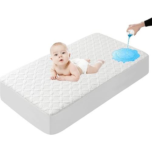Lunsing Waterproof Crib Mattress Protector, Soft Breathable and Noiseless Baby Mattress Pad Cover with 4-13 in Deep Pockets