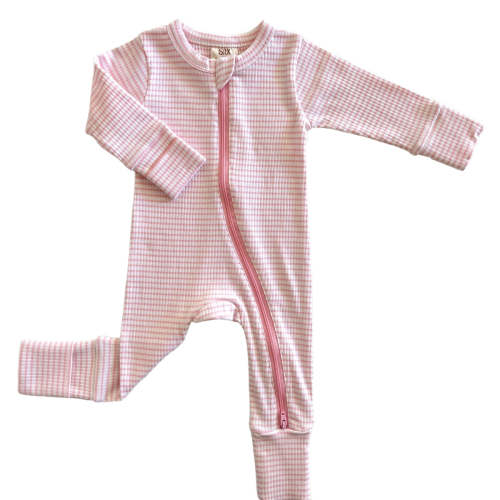 Pink Stripe / Organic Ribbed 2-Way Zip Romper, 0-3mo.