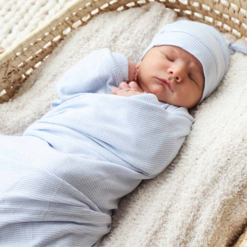 Ice Blue Waffle Bamboo Oversized Swaddle Blanket