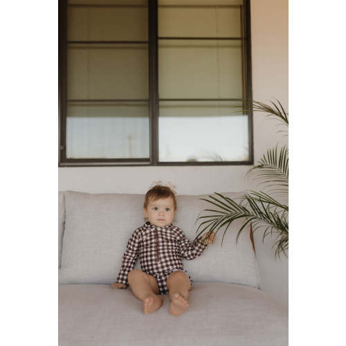 Girls Long Sleeve Swimsuit | Chocolate Gingham