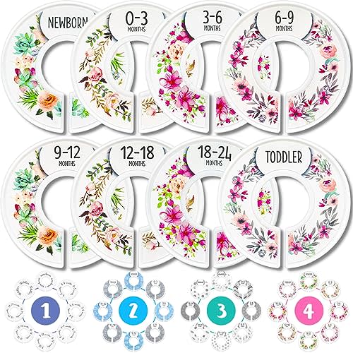 Eli with Love Baby Closet Dividers (Floral) – Fits 1.5" Rod - Set of 8 Baby Clothes Organizers – Organize Nursery Hangers Size/Age
