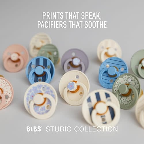 BIBS Pacifiers - Colour Studio 2 Pack | Round Nipple Baby Pacifier | BPA Free Natural Rubber Latex Soother | Made in Denmark | Size 0+ Months | Pin Ivory Vanilla