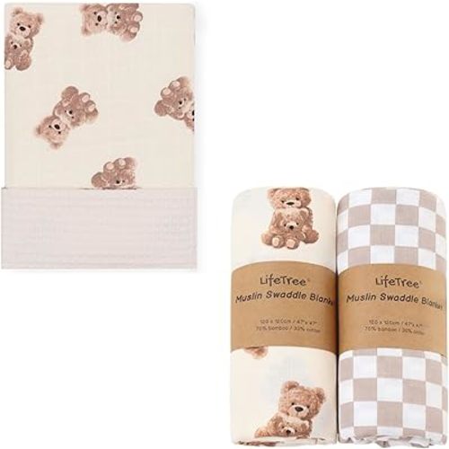 LifeTree Muslin Swaddle Blankets Neutral, Baby Waffle Swaddling Wrap Nursery Blanket for Boys Girls Newborn, 70% Viscose from Bamboo and 30% Cotton