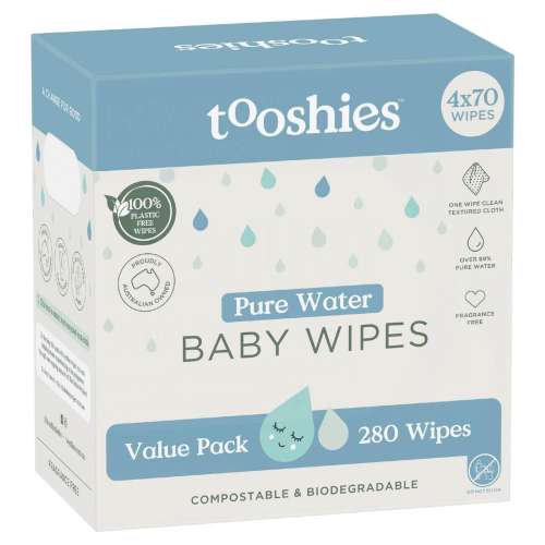 Tooshies Pure Water Baby Wipes Value Pack 280 pack