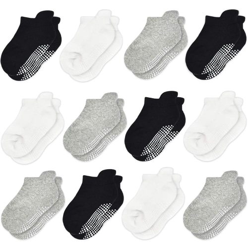 Tphon Non Slip Toddler Socks 12 Pairs Kids Grip Sock for Boys Girls Baby Ankle Socks with Gripper for 0-7 Year Children