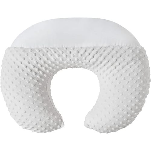 Nursing Pillow and Positioner Breastfeeding and Bottle Feeding, Propping Baby, Tummy Time, Sitting Support, with Removable Polyester Cover, dots Fabric, for Baby Boy Baby Girl (Bright White)