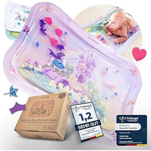 Premium Water Play Mat XXL – Award-Winning Inflatable Tummy Time Water Mat – Sensory & Motor Development Designed by German Professional Educators – Certified 100% Baby-Safe Materials