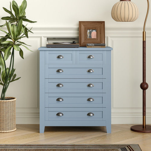Winston Porter Kostka Modern 2+4-Drawer Storage Dresser with Solid Wood Frame &Legs and Metal Handles, Blue | Wayfair