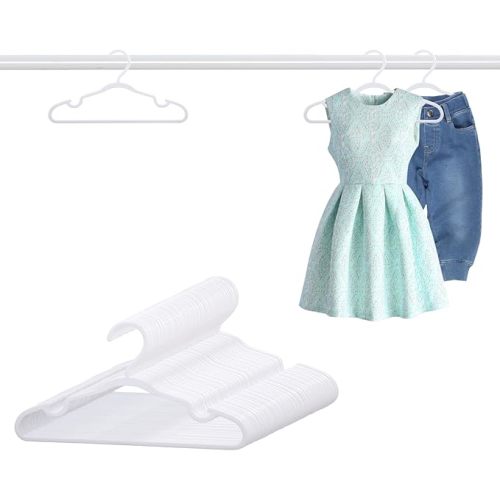 60 Pack White Baby Hangers 11.42 Inch & 12.91 Inch Each 30 Pack - Kids Non-Slip Clothes Hangers for Infant & Child, Durable Plastic Children's Hangers for Closet, Pants, Coats, Skirts