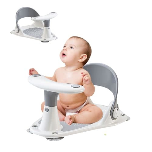 Baby Bath Seat with Water Thermometer for Infants Baby Bathing, Non-Slip Baby Bathtub Seat, Portable Foldable Baby Bath Tub Seat for Infant Toddler 6-36 Months (Grey)