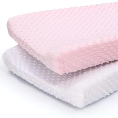 The Peanutshell Baby Girl Changing Pad Covers Set of 2 - Ultra Soft Baby Cover – Fits Standard Changing Table Pads, Durable, Machine Washable Sheets - Pink & White Minky