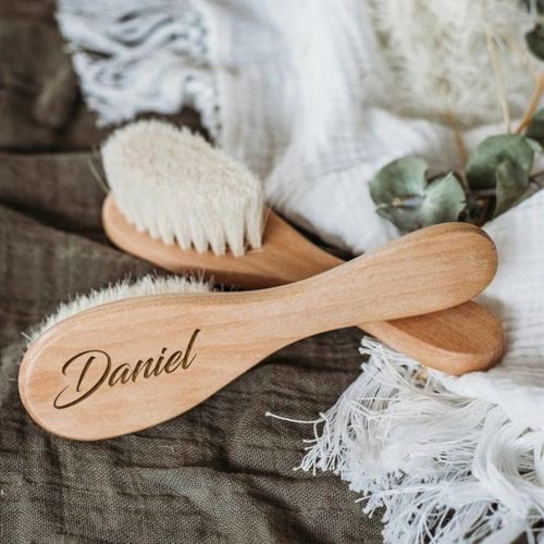 Personalized Baby Hairbrushes Custom Engrave Infant Name Wooden Newborn Hair Brush Comb Brush Natural Goat Bristles Great Birth/Baptism/Birthday Baby Shower Gifts
