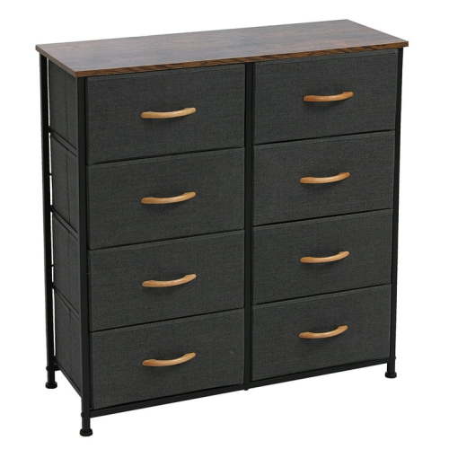 4 Tier Wide Drawer Dresser Storage Unit with 8 Easy Pull Fabric Drawers and Metal Frame Wooden Tabletop for Closets Nursery Dorm Room Hallway Gray (31.5 x 11.8 x 32.1)"