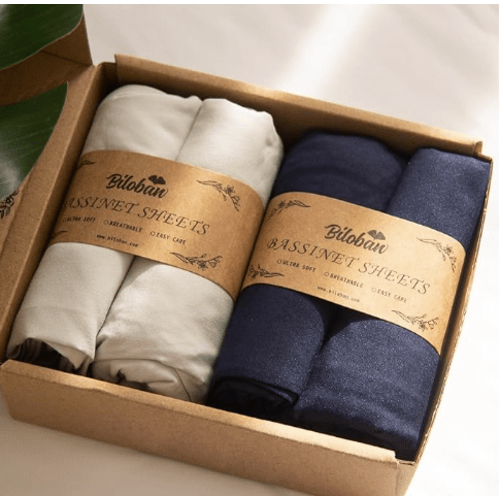 Bassinet Sheets - 4 Pack Compatible with Maxi COSI Iora, Koola Baby, BabyBond, Nordmiex 3 in 1, Mereryi and IKOMZY Bedside Bassinet, Ultra Soft & Skin-Friendly, Grey and Navy Blue