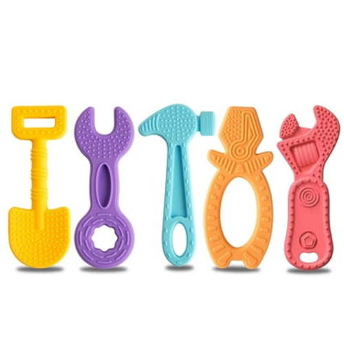 Smasener Baby Teether Set, 5 PCS (0-6/6-12 Months), Freezer Safe, Hammer/Wrench/Spanner/Pliers Themes