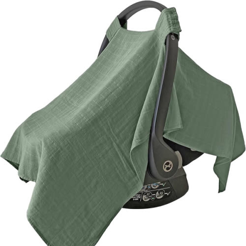 MOZAH Baby Car Seat Cover - Roman Green - 100% Organic Muslin - Soft, Breathable and Lightweight, Baby Infant Car Seat Essentials