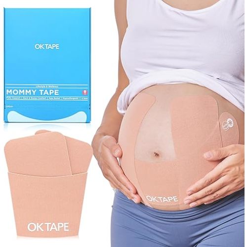 OK TAPE Pregnancy Belly Band Tape, for Belly Pain, Back Pain Relief, Swelling Relief, Non-irritant Physical Belly Support Tape for Pregnant Women, Precut 12 Strips, 4 Sets - Week 27 onwards