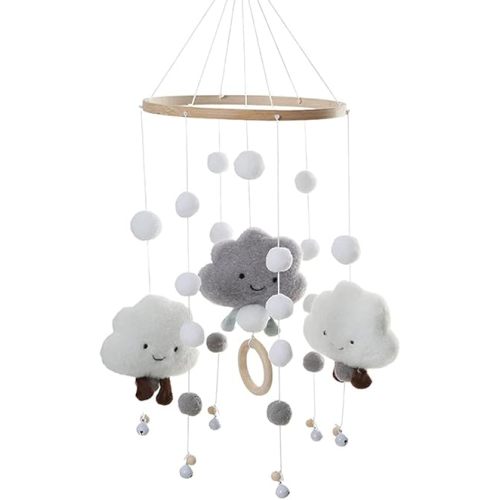 Baby Mobile Hanging Bed Bell Newborns Baby Wind Chime Children s Room Cloud Mobile Wind Chime for Baby Bed Cot Clouds Baby Ceiling Mobile Baby Nursery Decoration (Grey)