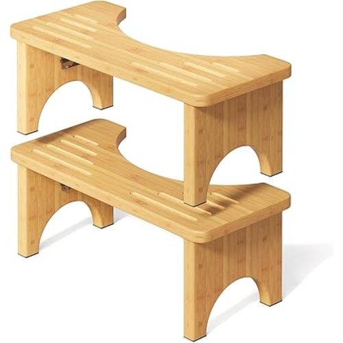 Osivaes 2 Pack Toilet Poop Stool Adult, Wood Squat Potty Stool for Adults, Foldable Bamboo Toilet Stool Squat for Travel Size, Wooden Toilet Bathroom Step, Portable for Pooping