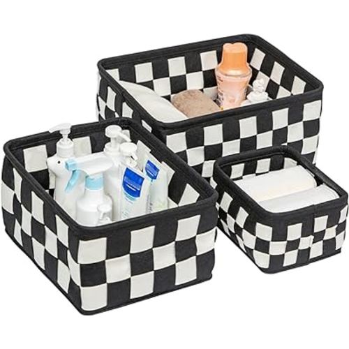LUFOFOX Storage Basket Set of 3 Thicken Felt Baskets for Organizing Rectangular Decorative Basket Organizer Bins for Books, Clothes, Gifts, Baby Toys, White and Black (Set of 3)
