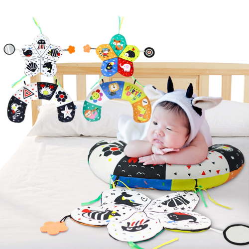 Blublu Park Tummy Time Pillow, Baby Belly Time Play Mat with Mirror, Crinkle, Teether Toys for 0-12M