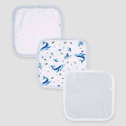 Burt's Bees Baby® Set of 3 Whale of a Tail Rain Washcloth - Light Blue