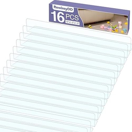 16 Pack Toy Blocker for Furniture, Clear Under Couch Blocker, Stop Things Going Under Sofa or Bed, 16" L x 1.6" H, Adjustable Gap Bumper for Furniture with Strong Tape