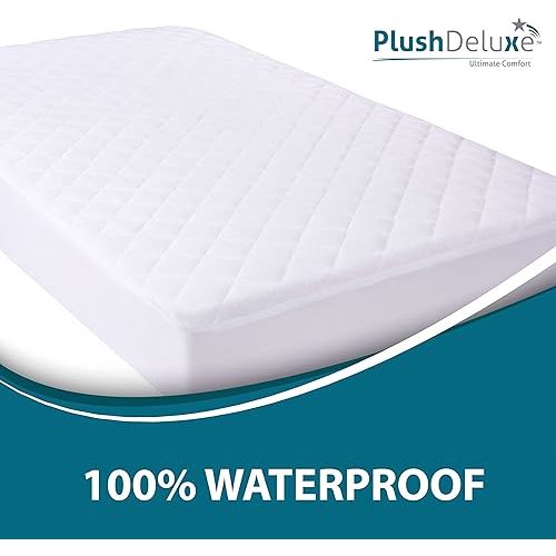 Crib Mattress Protector 100% Waterproof, Noiseless – Viscose Made from Quilted Ultra Soft White Terry Fitted Sheet Style (28"x52")