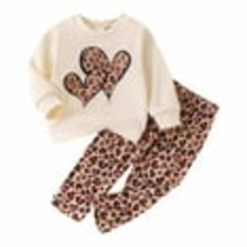 Baby Girl Outfit Baby Girls Comfortable Fashion Apricot Top Leopard Print Pants Set Clothes Khaki 6 Months-9 Months