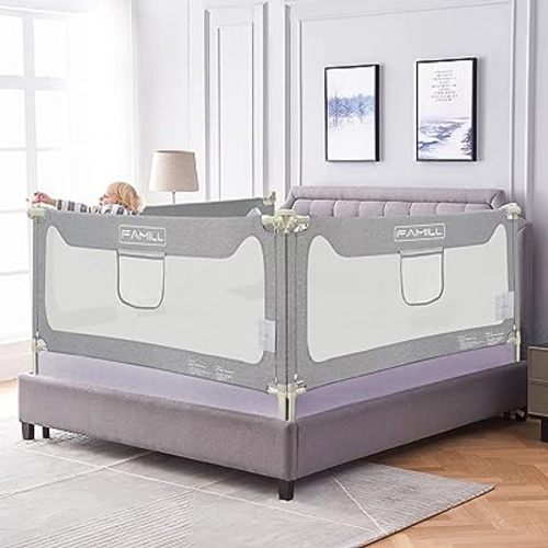FAMILL Bed Rail for Toddlers with U-Shaped Base, Toddler Bed Rails Baby Guard for King/Twin/Full Size, Grey, 1 Piece, 74.8"