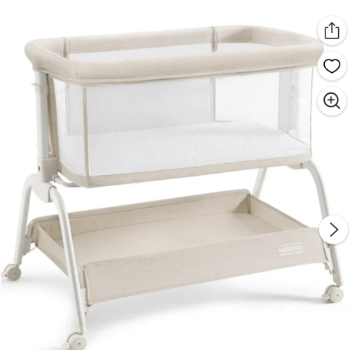 HARPPA Baby Bassinet, 6 Height Adjustable Baby Bassinet with Storage & Wheels for Infants, Beige