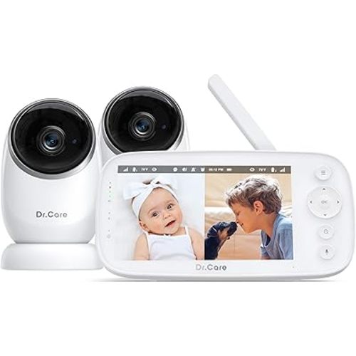 NovaView Video Baby Monitor with 2 Cameras - 5” 1080P HD Screen, Ultra-Low Radiation, 5000mAh Battery, Night Vision, Real-Time/VOX, 2X/4X Zoom, Pan & Tilt, 1000ft Range, 2-Way Audio, No WiFi
