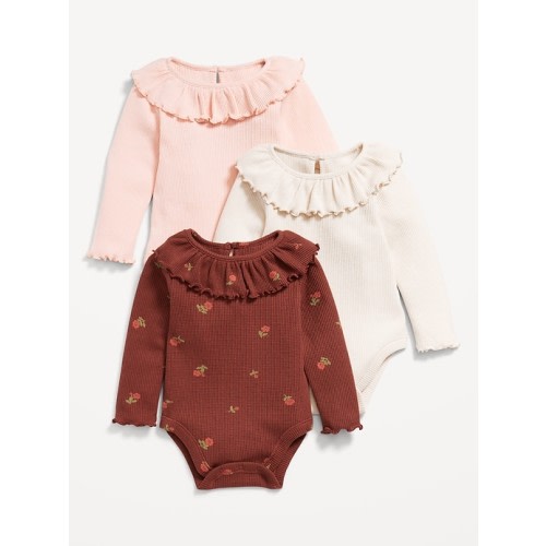 Long-Sleeve Ruffle-Trim Thermal-Knit Bodysuit 3-Pack for Baby