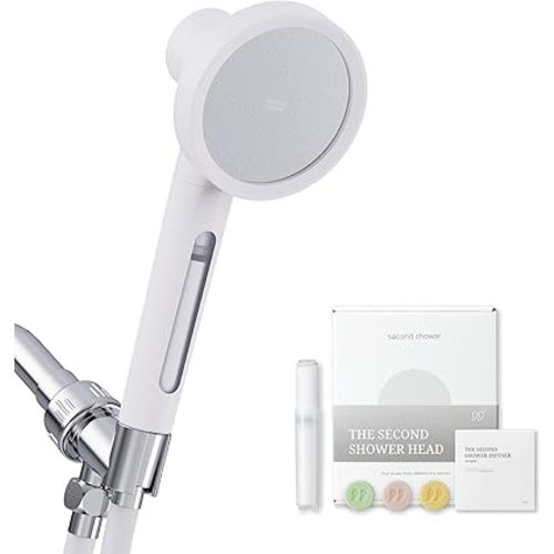 SecondShower Clinically Proven Filtered Shower Head for Skin Health, High Pressure Handheld with NSF Certified Filtration for Hard Water, Eco Friendly Natural Vitamin C Shower Filter (Pure Silver)