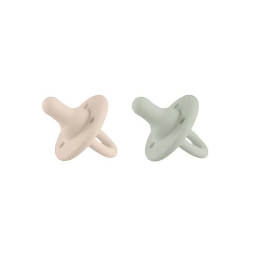 Lee Lee and Me Newborn Pacifier 2-Pack - Sand & Sage - 100% Medical Grade Silicone Paci - Breast-Like Nipple for Natural Latch - Size 0-18 Months