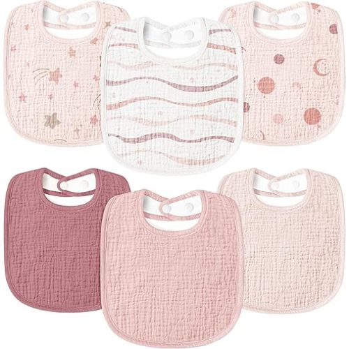Susurration Muslin Baby Drool Bibs 6Pack Soft Square Adjustable Baby Bandana Bibs for Unisex Girls & Boys