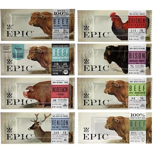 Epic EPIC Bars 100% Animal-Based Whole Protein, Sampler Assorted Variety Pack (10 Pack) In Sanisco Packaging 10 Count (Pack of 1)