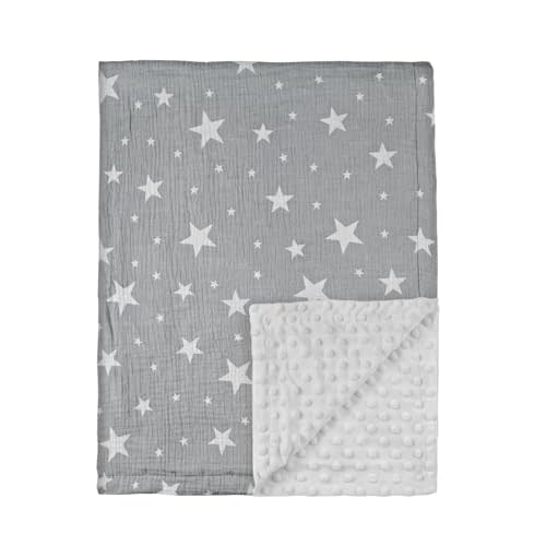 Baby Blanket Unisex Newborn, Super Soft Nursery Minky Blankets with Muslin Cotton for Boys Girls, Toddler Baby Nursery Bed Blanket Shower Gifts, 30 x 40 Inch