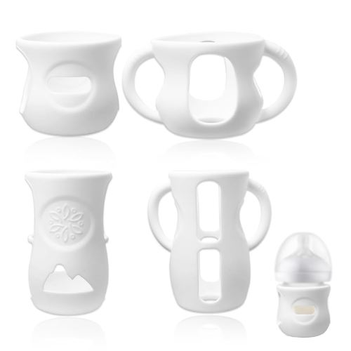 4 Pcs Silicone Sleeves for Philips Avent Glass Baby Bottle - for Avent Glass Baby Bottle Sleeves - Baby Bottle Sleeve Handler - Glass Baby Bottle Protector - 4 & 8 oz, with & Without Handles