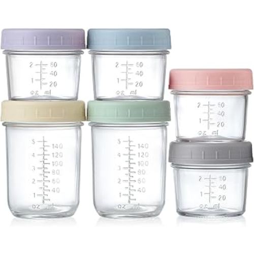 VITEVER Glass Baby Food Storage Containers, 4 Pack 4oz & 2 Pack 8oz Baby Food Storage Jars With Lids, Baby Food Maker, Microwave, Dishwasher & Freezer Safe
