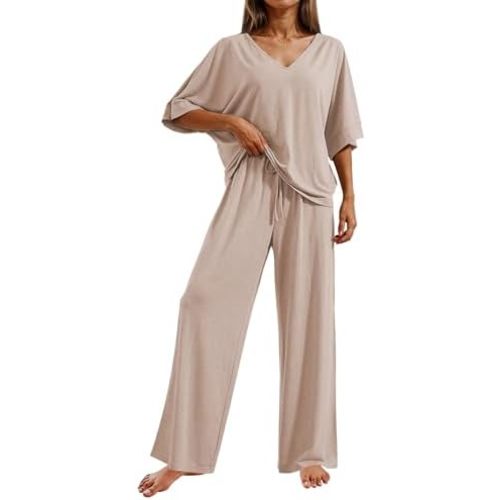 Ekouaer Pajama Sets for Women 2 Piece Lounge Set Short Sleeve Tops and Long Pants Soft Comfy Pjs Sleepwear Outfits S-XXL