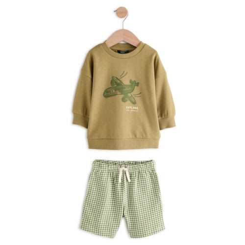 Kids' Graphic Cotton Sweatshirt & Gingham Shorts Set, 12-18M