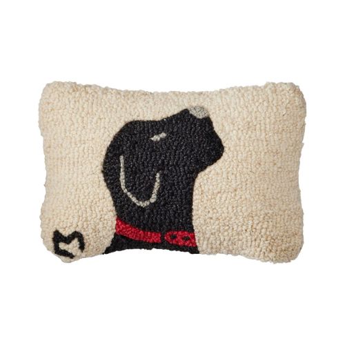 Wool Hooked Throw Pillow, Black Labrador, 8" x 12"