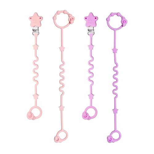 Toy Straps for Baby,RTMOK 4pcs Silicone Setpacifier Clip,Applies to Car Seat Toy,Teether Toy,High Chair,Stroller Accessories,Baby Toy Clips,Cribs,Rocking Chair,Silicone Pacifier Clip（Pink and Purple） - Pink+Purple