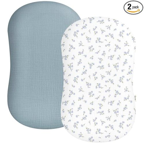 Muslin Baby Lounger Cover 2 Pack, Soft Breathable Newborn Lounger Pillow Cover for Boys Girls Infant (Bluebell Bloom)