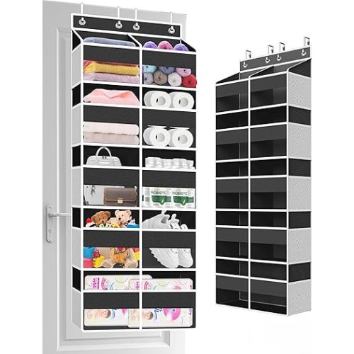 Over The Door Organizer Multi Pocket,5 Tier Large Hanging Shelf for Storage Kids Toys, Diapers, Clothes,Yarn,Heavy Duty Behind Door Storage for Bedroom Bathoom Nursery Closet Pantry,Black