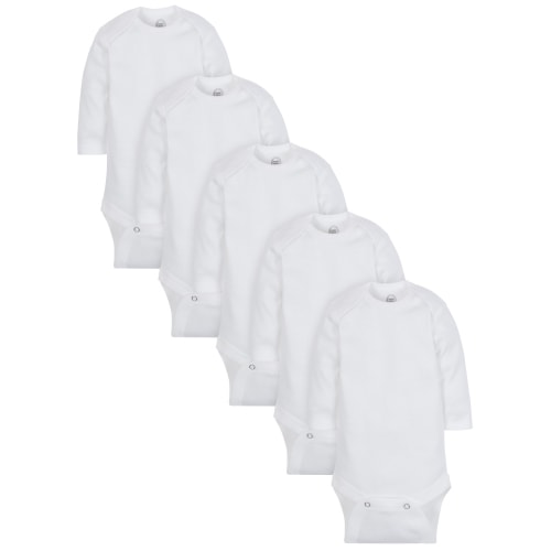 Wonder Nation Baby Boy or Girl Unisex White Long Sleeve Bodysuits, 5-Pack (Newborn-24M)